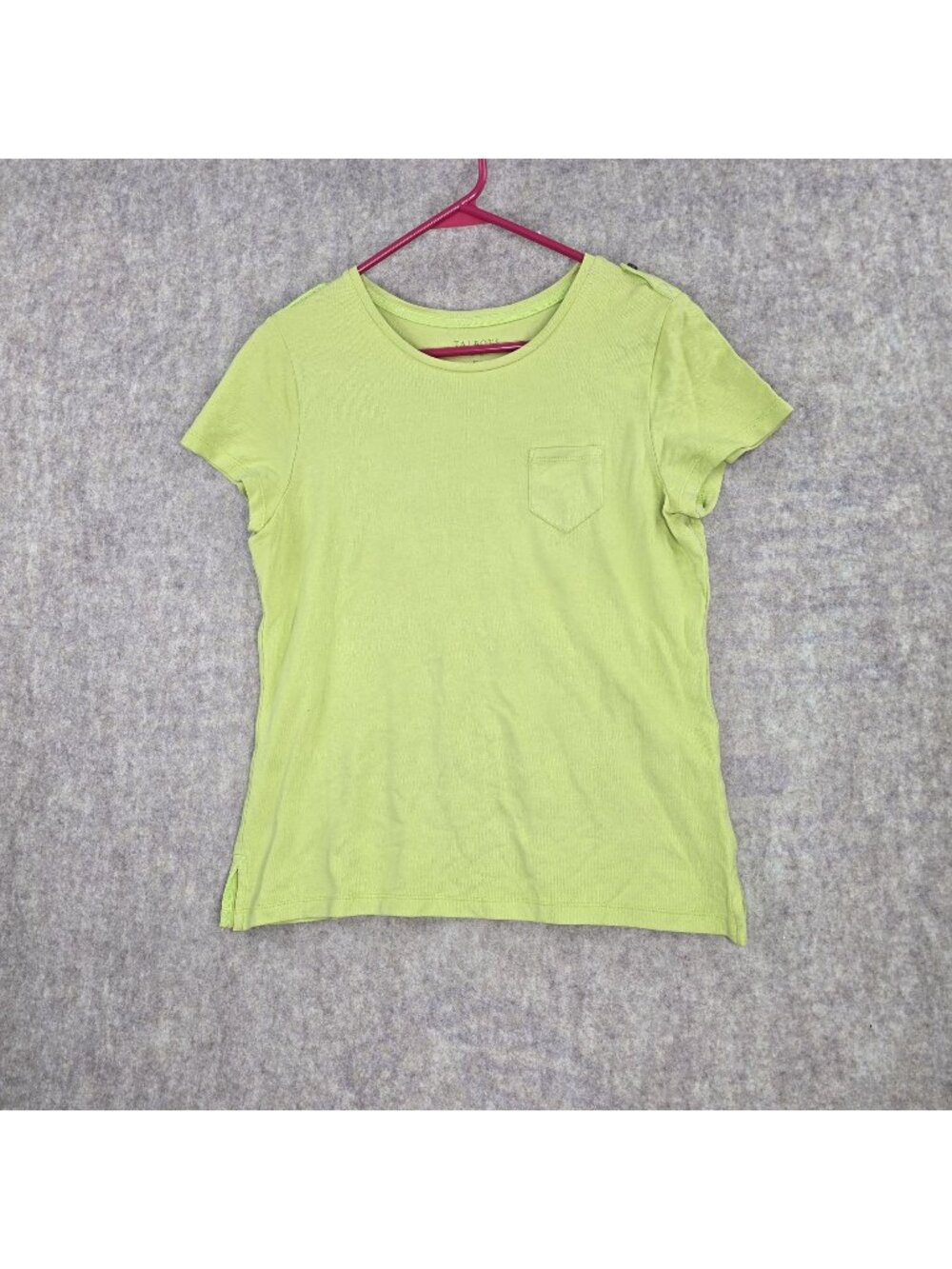 Talbots Women Petite T-Shirt Green M Modal Cotton Stretch Crew Neck Short Sleeve